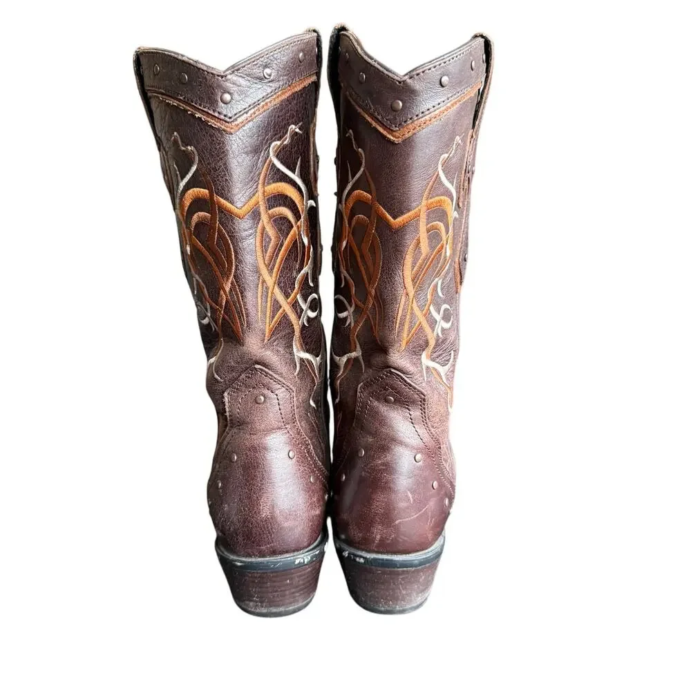 Durango Crush Cowboy Boots Women’s Brown Leather Embroidered‎ w/ Cross 13” - 9.5